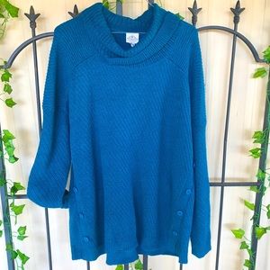 St Johns Bay Sweater XXL Woman Plus Sz Teal Blue Long Medium Knit High Neck New